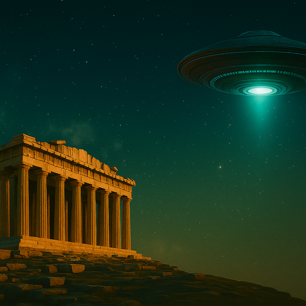 Ancient landscape beneath a cosmic sky